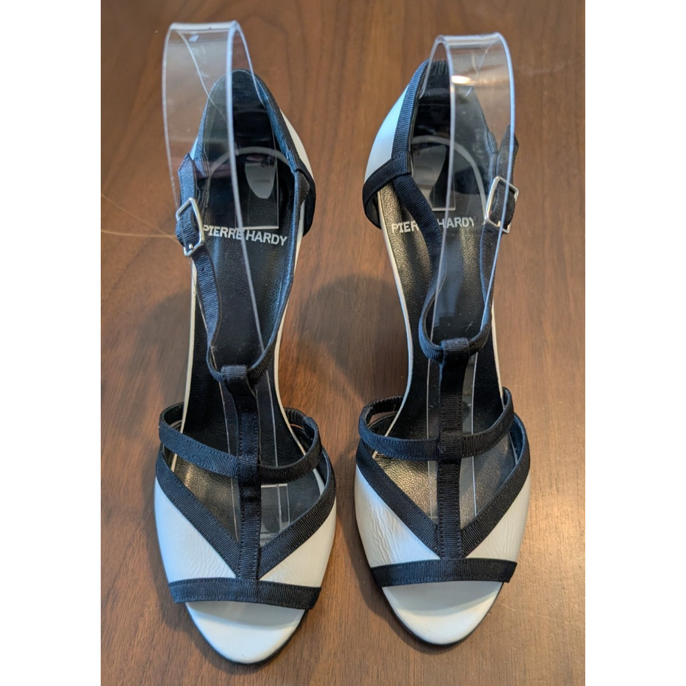 PIERRE HARDY Black & White Leather Sandals‎ Heels Strappy Size 37.5 NEW NWOB